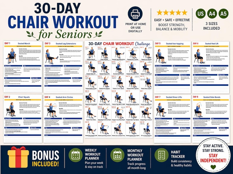 30-Day Chair Tai Chi for Women Printable, Gentle Seated Balance & Mobility Workout, Senior Exercise Plan PDF — original Etsy mockup 5