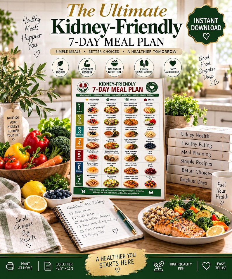 Kidney Friendly 7 Day Meal Plan Printable, Renal Diet Plan PDF, CKD Meal Planner, Low Sodium Weekly Menu, Kidney Disease Diet Chart — original Etsy mockup 11