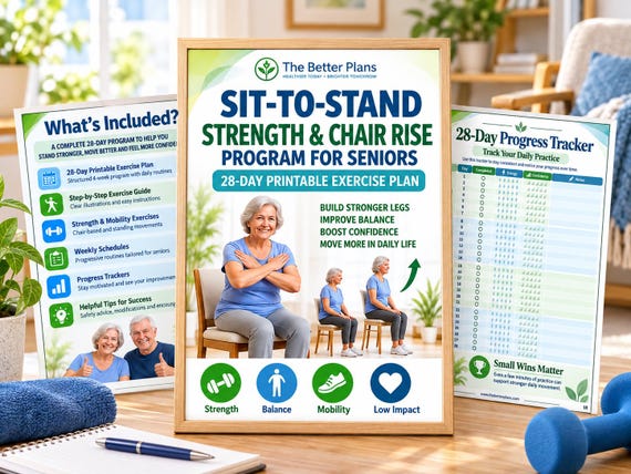 Sit to Stand Exercises for Seniors Printable | 28-Day Chair Rise Strength & Mobility Plan