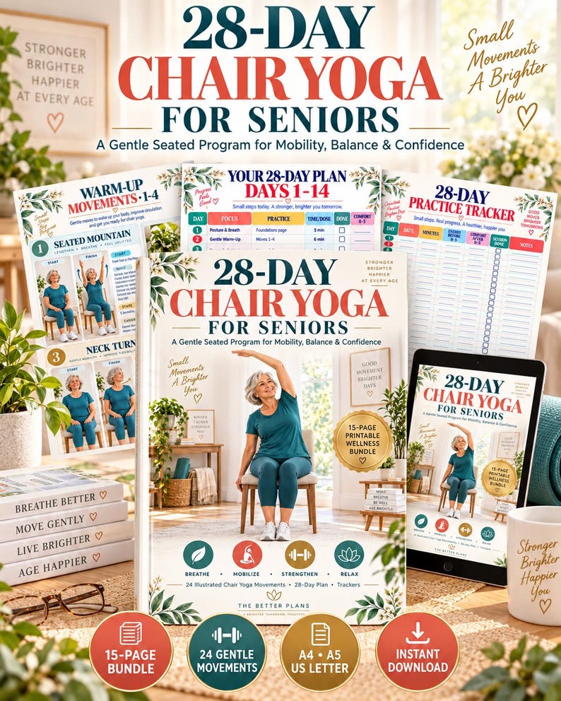 28-Day Chair Yoga for Seniors Printable | Seated Balance & Mobility Plan — original Etsy mockup 9