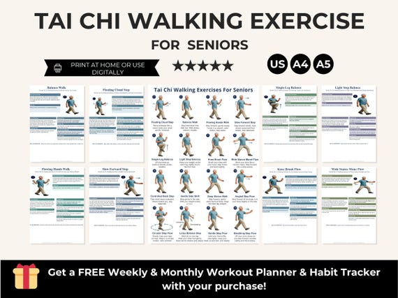 Printable Tai Chi Walking Exercises for Seniors, Balance Stability Routine (PDF)