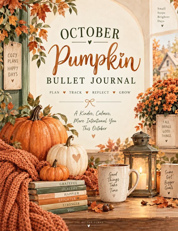 Fall Planner Printable Bundle, October Pumpkin Journal, Weekly Planner, Habit Mood Tracker, Autumn Instant Download
