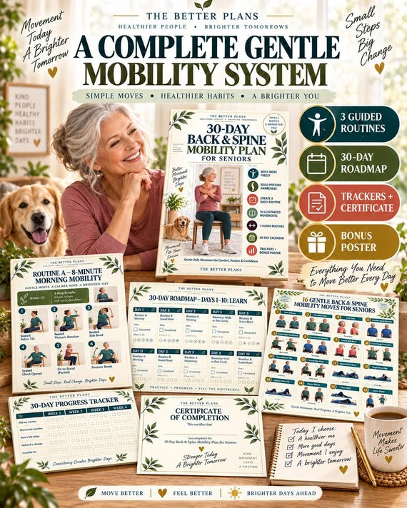30-Day Back Mobility Plan for Seniors, Gentle Spine Exercise Printable, Seated Routines, Calendar and Tracker