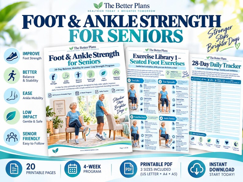 28 Day Foot & Ankle Workout for Seniors, Printable Balance Mobility Exercise Plan, Low Impact Senior Fitness PDF with Tracker — original Etsy mockup 10