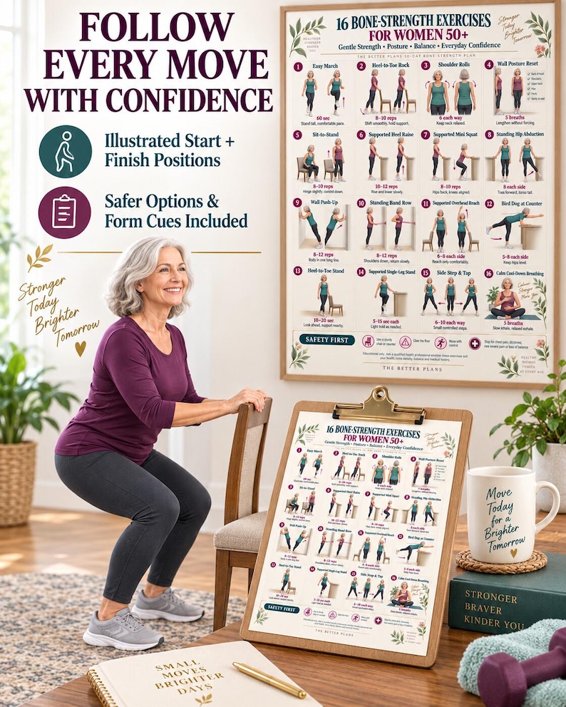 30-Day Bone Health Planner Printable, Strength and Balance Exercise Calendar, Women 50+ Home Workout Tracker, 3-Size PDF Bundle — original Etsy mockup 11