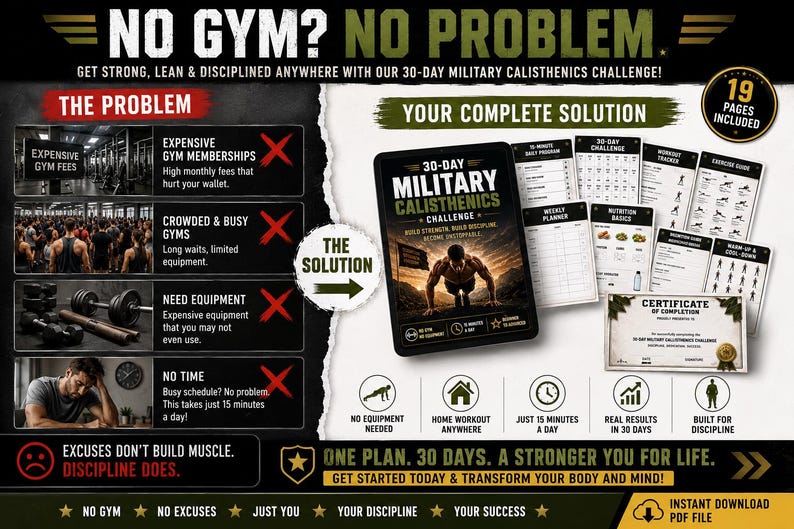 30-Day Military Calisthenics Challenge Printable | No-Equipment Bodyweight Plan — original Etsy mockup 12