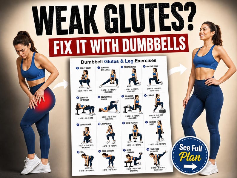 Dumbbell Glutes & Legs Workout Printable | Lower-Body Strength Exercise Chart — original Etsy mockup 8