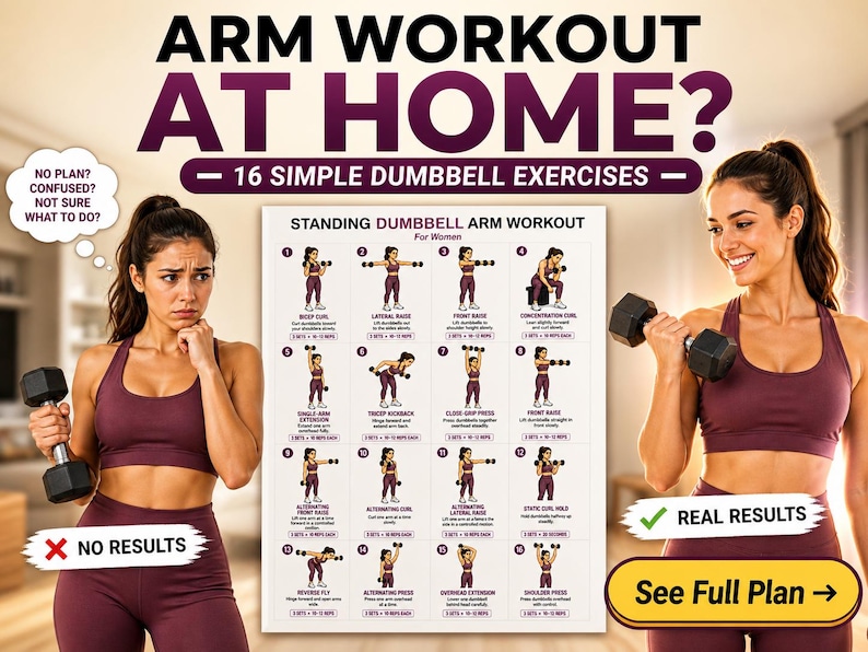 Standing Dumbbell Arm Workout for Women Printable | Upper-Body Strength Chart — original Etsy mockup 5