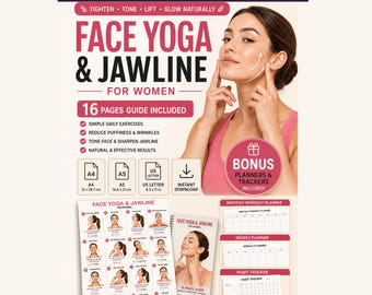 Face Yoga Jawline Exercises Printable Guide | Neck Facial Workout Routine (Digital Download)