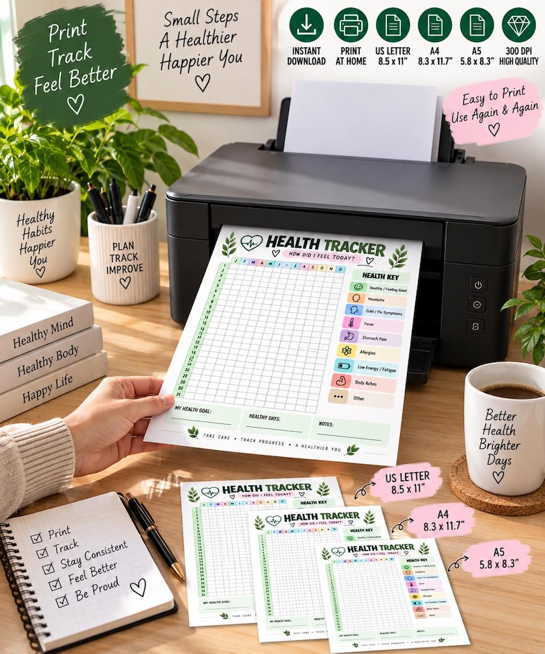 Health Tracker Printable, Year in Pixels Wellness Tracker, Symptom Tracker, Daily Health Log, Self Care Planner, Instant Download — original Etsy mockup 7