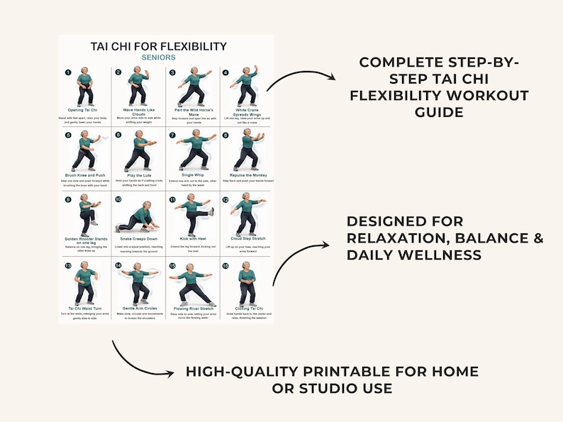 Printable Tai Chi Flexibility Workout Chart for Seniors (PDF Download) — original Etsy mockup 6