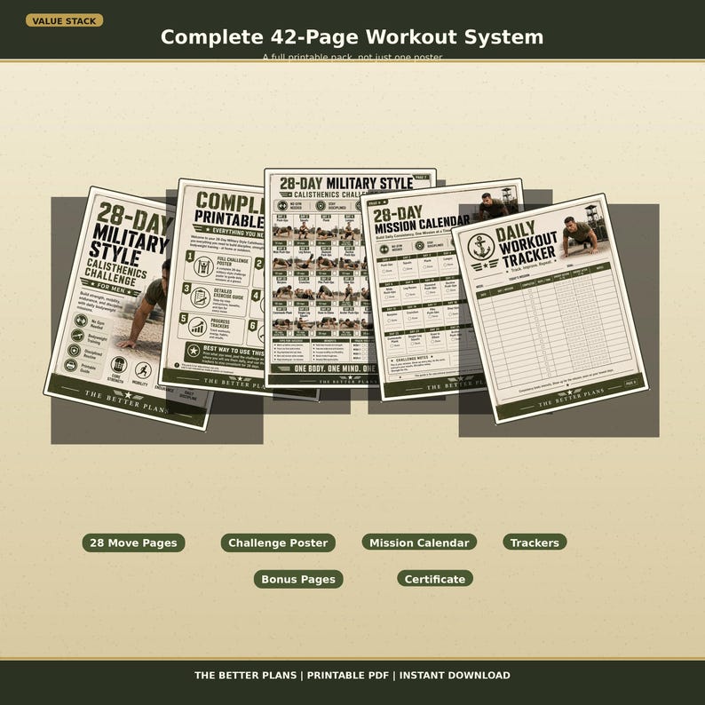 28-Day Military Calisthenics Workout Plan for Men — original Etsy mockup 10
