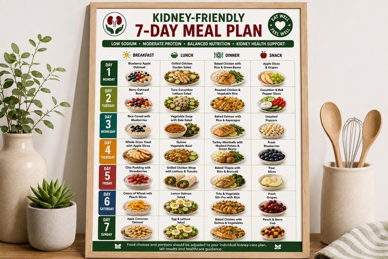 Kidney Friendly 7 Day Meal Plan Printable, Renal Diet Plan PDF, CKD Meal Planner, Low Sodium Weekly Menu, Kidney Disease Diet Chart — original Etsy mockup 14