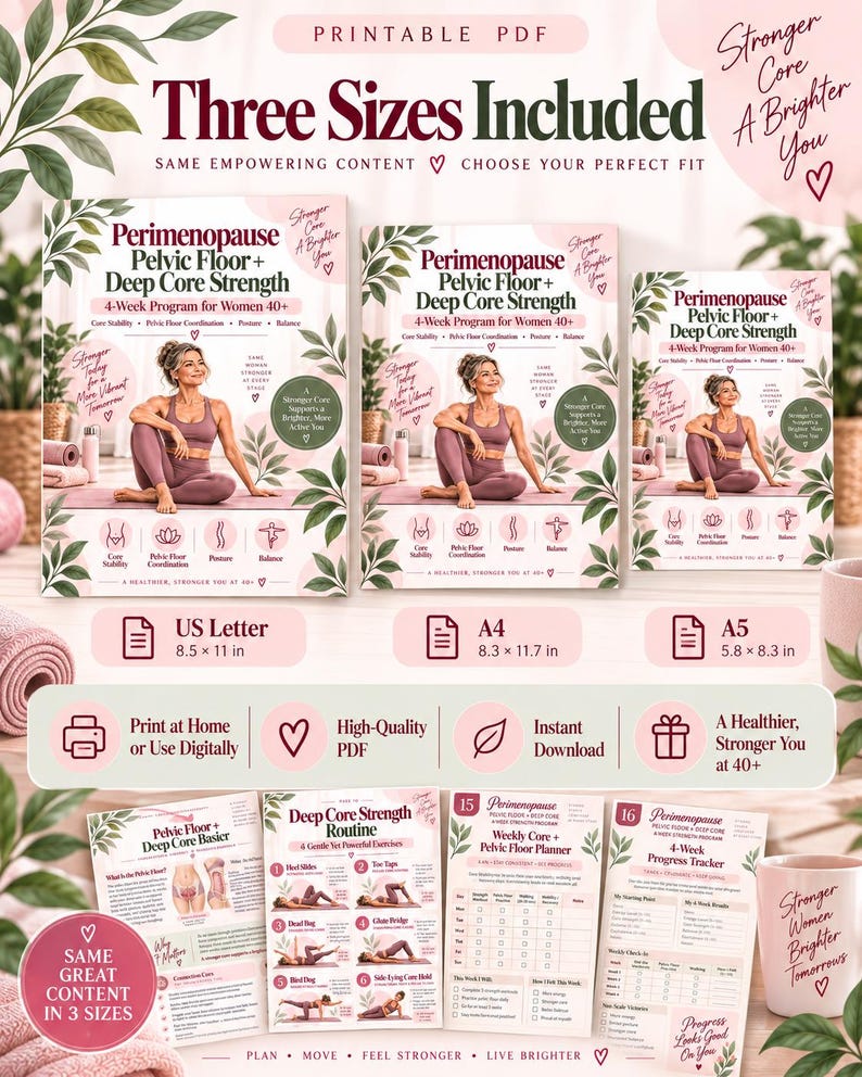 Women 40+ Core Strength Program, Pelvic Floor Coordination, Perimenopause Workout Planner PDF — original Etsy mockup 5
