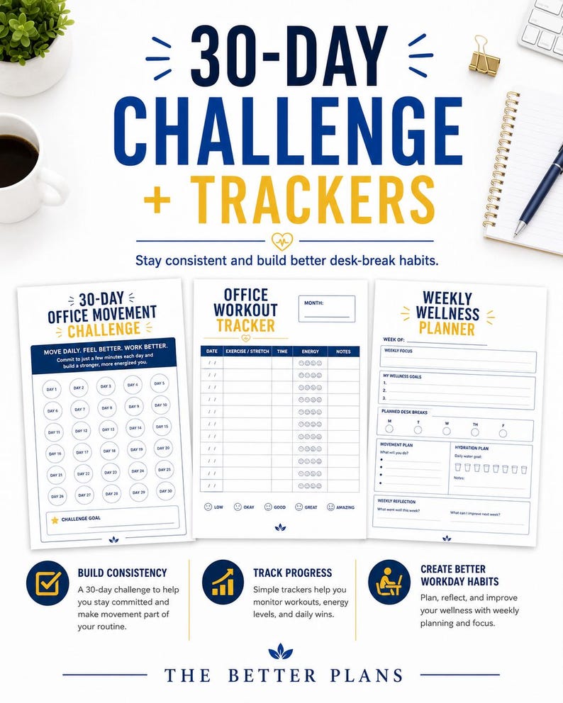 5-Minute Office Workout Printable PDF, Desk Exercise Guide, Tracker & 30-Day Challenge — original Etsy mockup 6