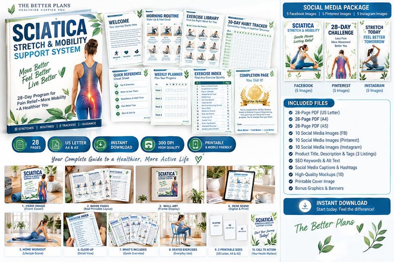 Sciatica Exercises Printable Bundle, Gentle Lower Back Stretches, Nerve Glides & Daily Mobility Routines — original Etsy mockup 4