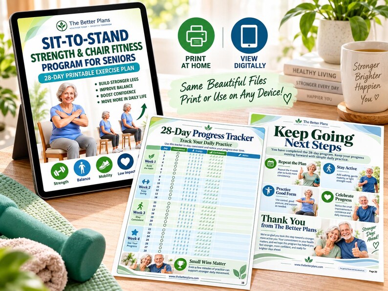 Chair Rise Strength Program for Seniors | Sit to Stand Exercise Plan, 28-Day Printable PDF — original Etsy mockup 10