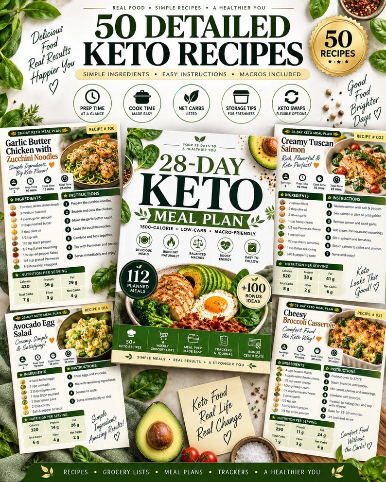 Keto Meal Planner Bundle, 191-Page Printable with 50 Recipes, Trackers & Meal Prep Guides — original Etsy mockup 4