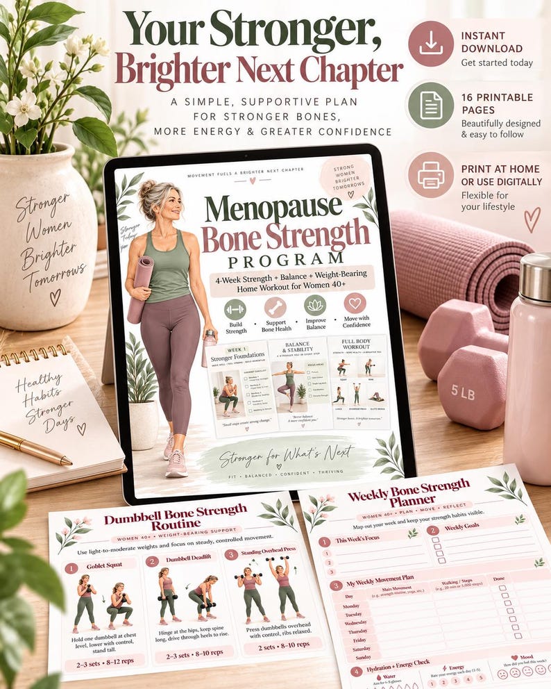 Women 40+ Bone Strength Workout, Menopause Strength Training, Balance, Walking & Mobility Printable — original Etsy mockup 10