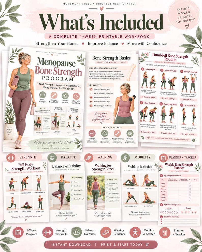 Women 40+ Bone Strength Workout, Menopause Strength Training, Balance, Walking & Mobility Printable — original Etsy mockup 11