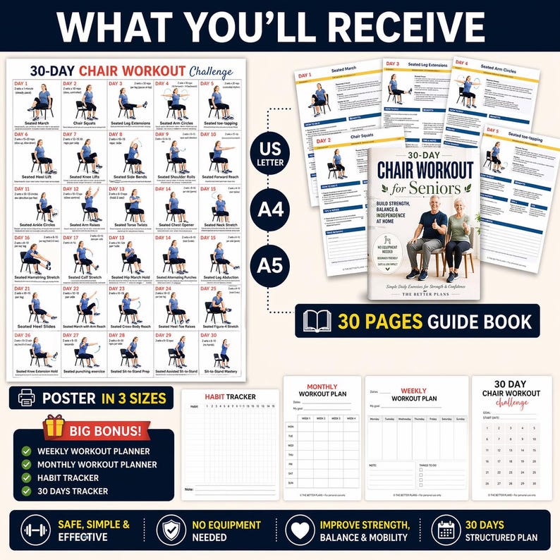 30-Day Chair Tai Chi for Women Printable, Gentle Seated Balance & Mobility Workout, Senior Exercise Plan PDF — original Etsy mockup 4