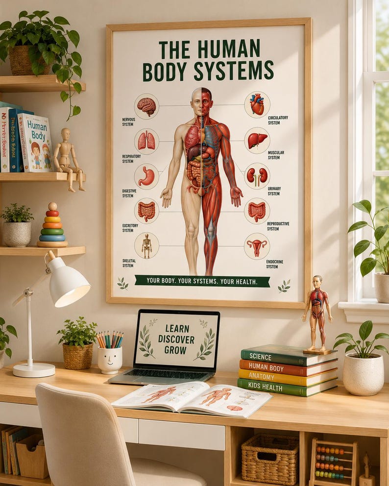 Human Body Systems Workbook Printable PDF | Human Anatomy Poster | Science Homeschool Activities | 30 Pages — original Etsy mockup 7