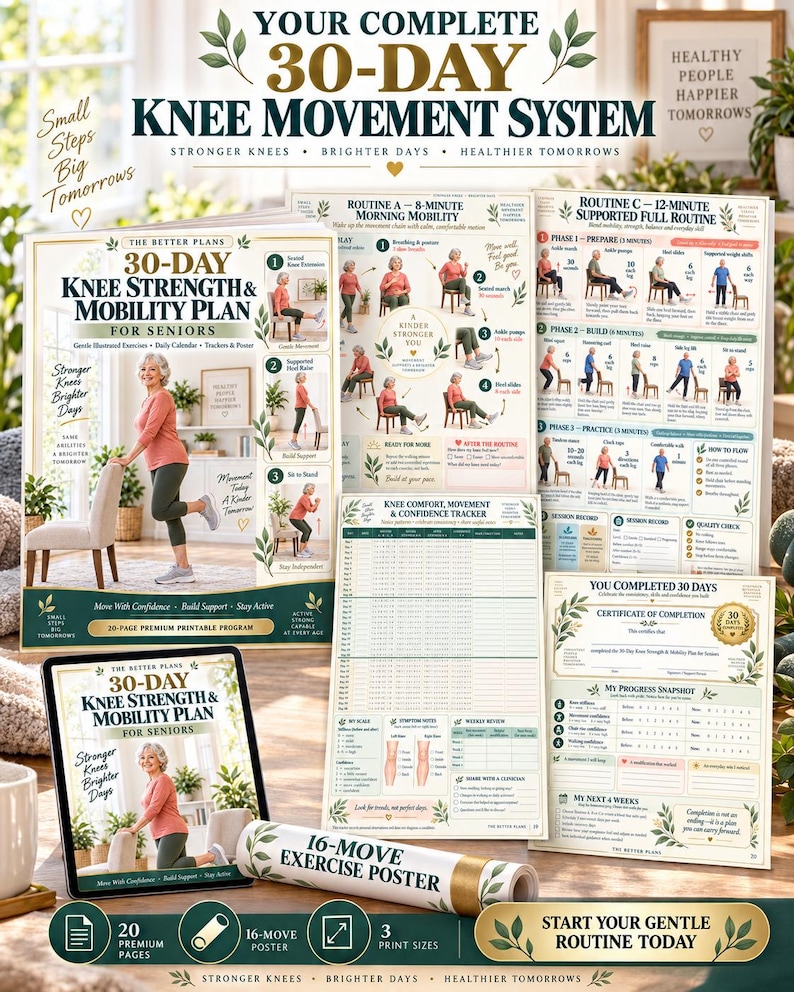 Knee Exercises for Seniors Printable 30 Day Strength and Mobility Plan with Illustrated Guide Tracker and Poster — original Etsy mockup 10