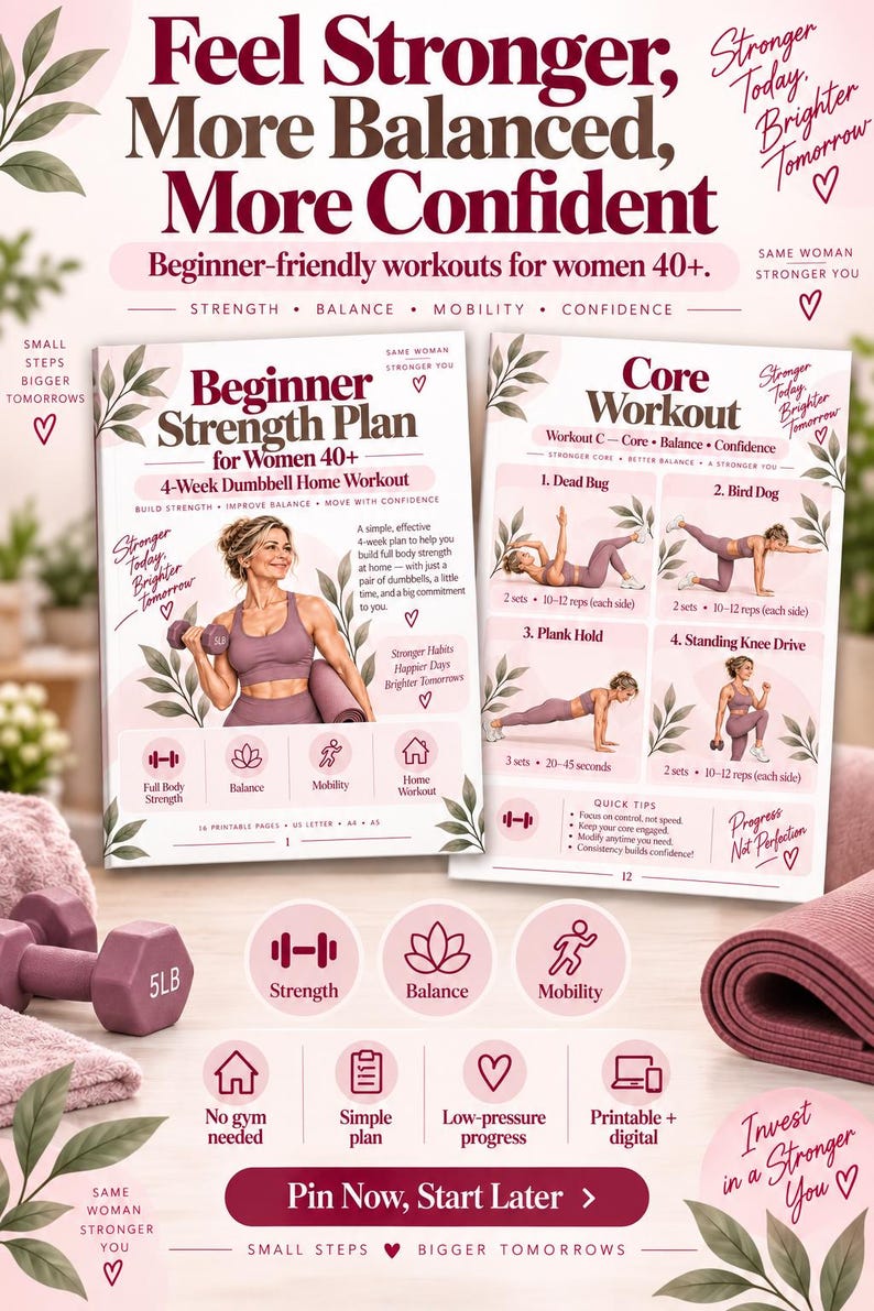 4 Week Dumbbell Workout for Women 40+, Beginner Home Strength Training PDF — original Etsy mockup 9