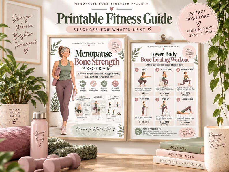 Menopause Bone Strength Program, 4-Week Strength & Balance Workout for Women 40+, Printable Home Fitness PDF — original Etsy mockup 8
