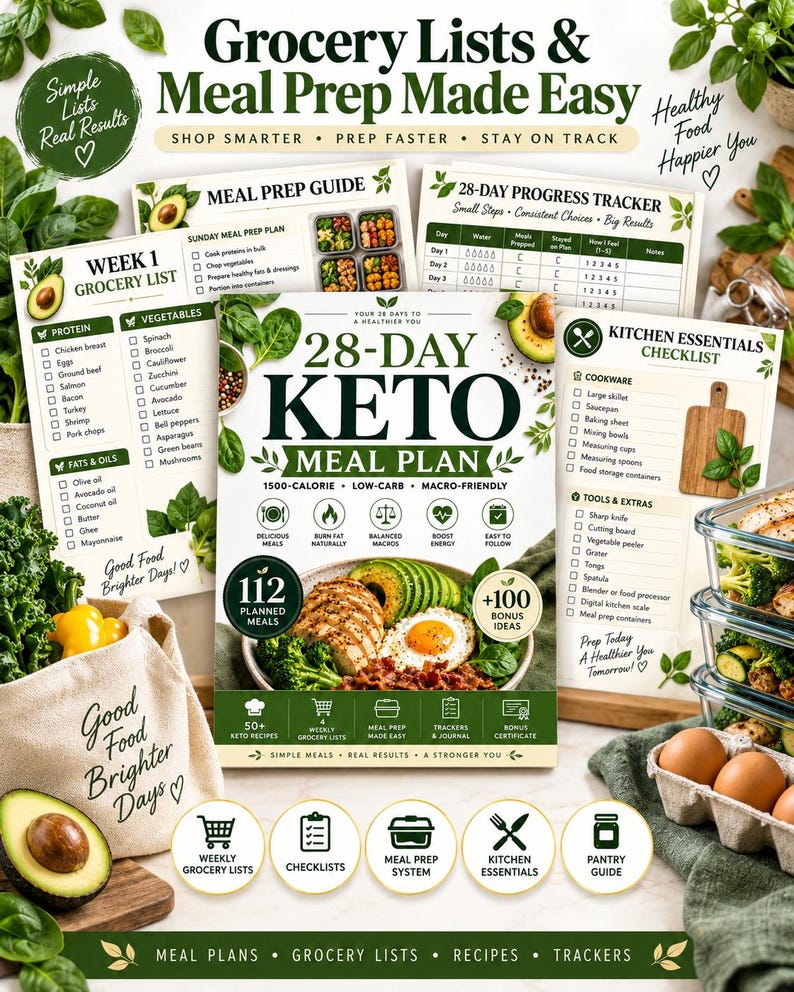 Keto Meal Planner Bundle, 191-Page Printable with 50 Recipes, Trackers & Meal Prep Guides — original Etsy mockup 10