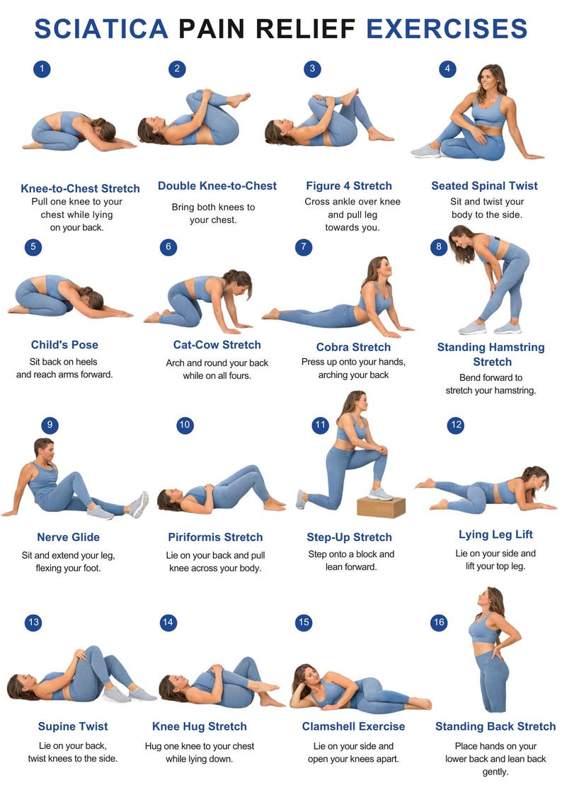 Sciatica Pain Relief Exercises Poster, Lower Back & Sciatic Nerve Stretch Routine, Printable Mobility Workout Chart PDF Digital Download — original Etsy mockup 2