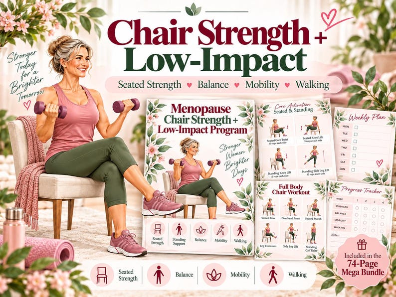 Menopause Strength & Wellness Bundle for Women 40+, 74-Page Printable Workout Planner — original Etsy mockup 8