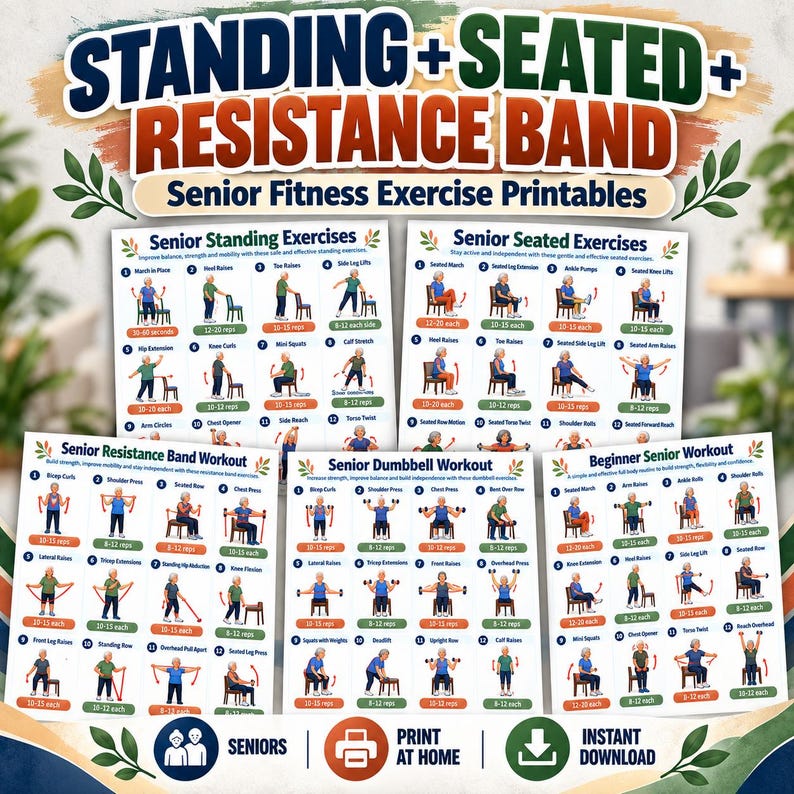 Exercise Posters for Seniors, 20 Low Impact Workout Charts + 8 Planners, Seated Standing Strength Balance PDF — original Etsy mockup 8