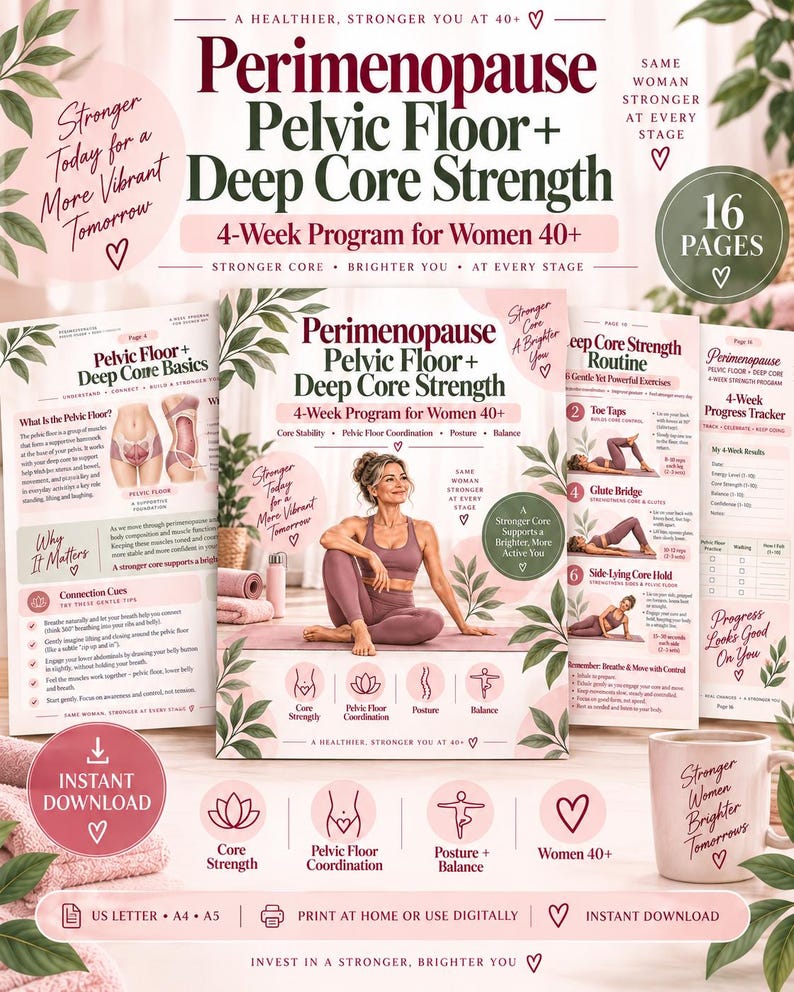 Women 40+ Core Strength Program, Pelvic Floor Coordination, Perimenopause Workout Planner PDF — original Etsy mockup 2