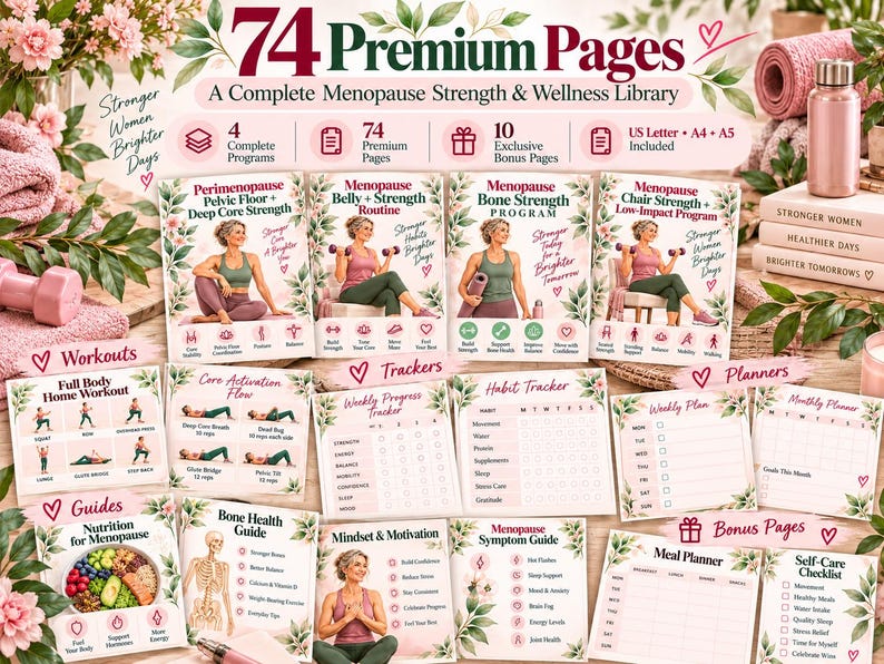 Menopause Strength & Wellness Bundle for Women 40+, 74-Page Printable Workout Planner — original Etsy mockup 4