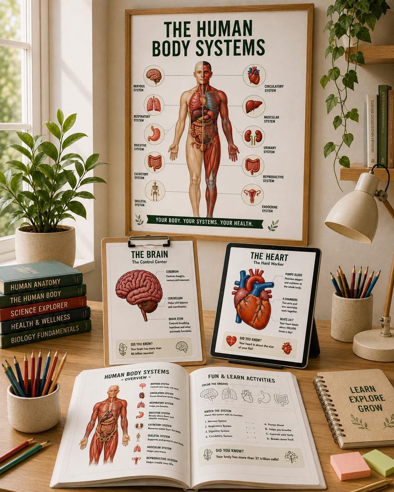 Human Body Systems Workbook Printable PDF | Human Anatomy Poster | Science Homeschool Activities | 30 Pages — original Etsy mockup 3