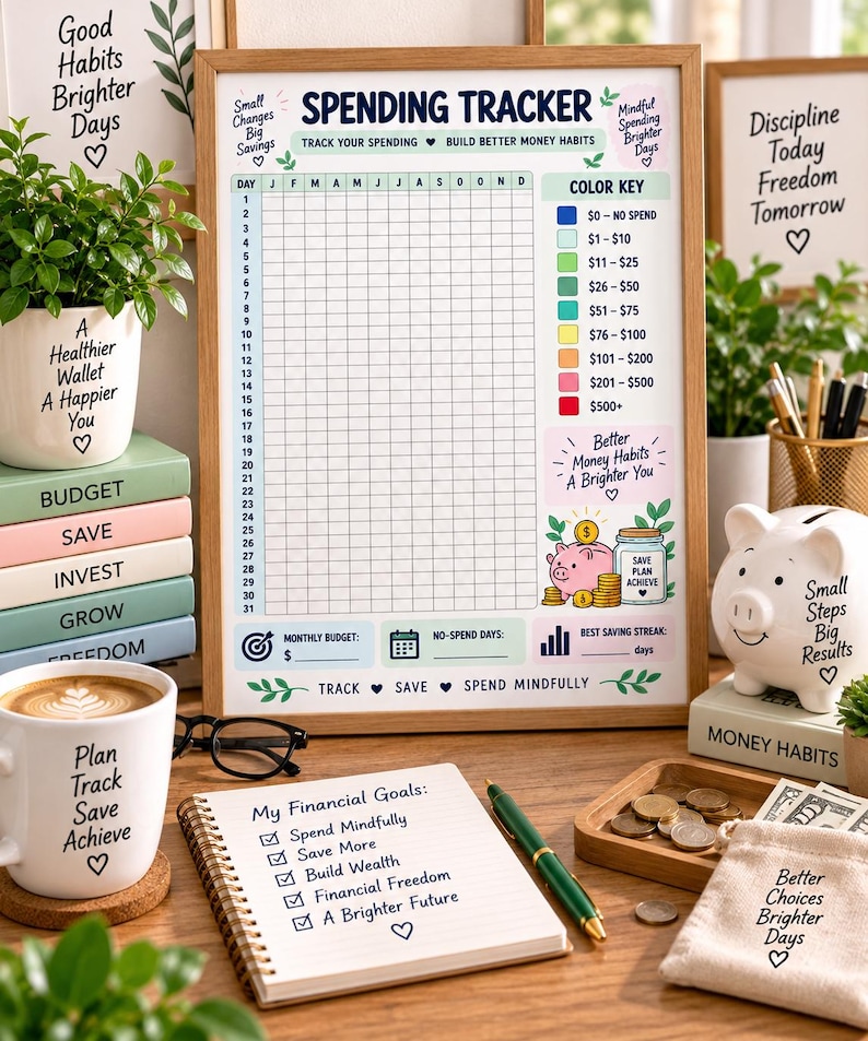 Spending Tracker Printable, Expense Tracker, No Spend Challenge, Budget Planner, Money Saving Habit Tracker, Financial Planner PDF — original Etsy mockup 6