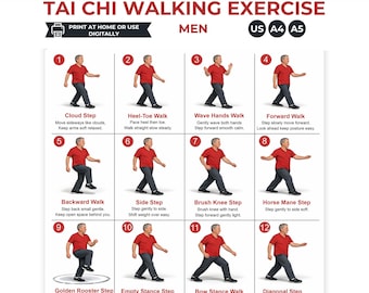 Tai Chi Walking Workout for Men, Seniors Balance Exercise (PDF Download)