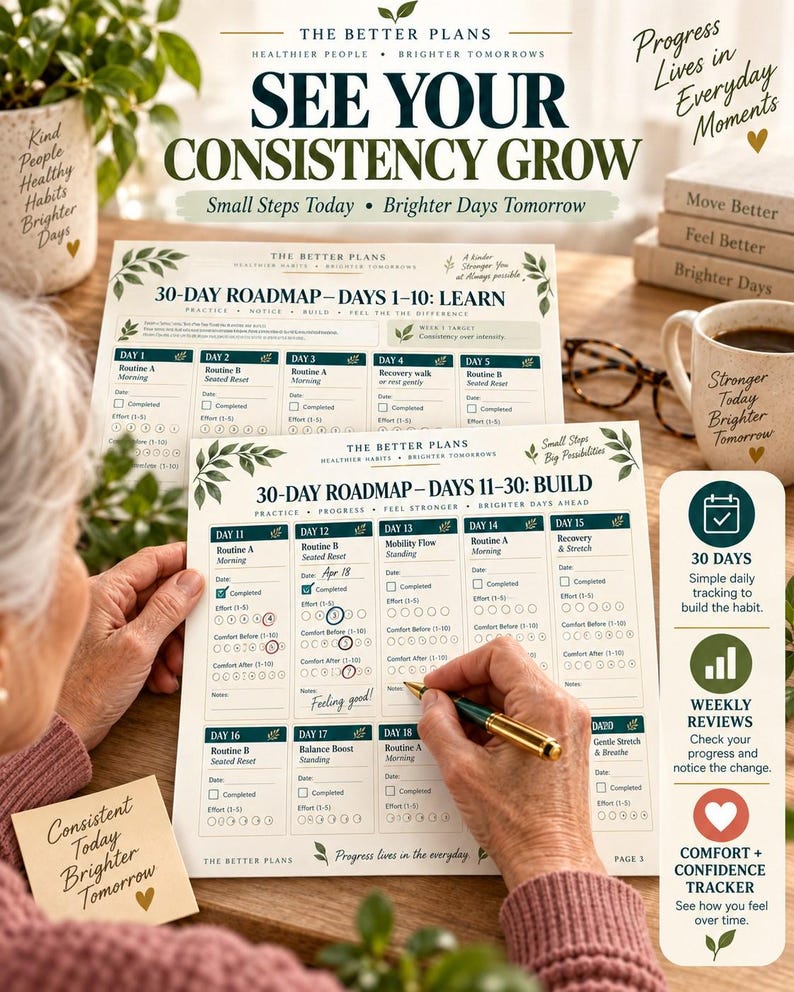 30-Day Back Mobility Plan for Seniors, Gentle Spine Exercise Printable, Seated Routines, Calendar and Tracker — original Etsy mockup 8