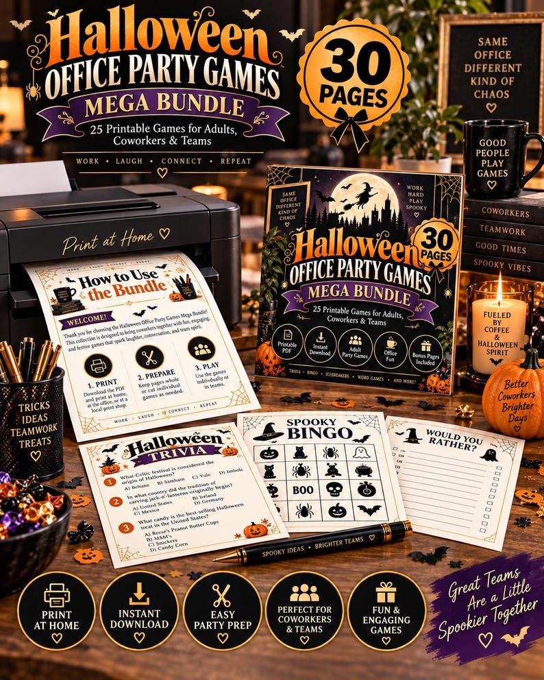 Halloween Office Party Games Mega Bundle, 30 Printable Games for Work, Coworker Team Building Activities, Adult Halloween Games PDF — original Etsy mockup 6