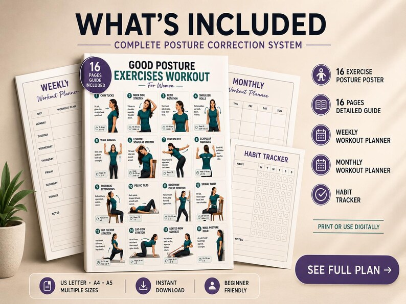 Posture Exercises Printable | Back, Neck & Desk Stretch Chart — original Etsy mockup 4