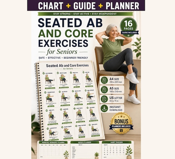 Seated Core Exercises for Seniors Printable | Chair Workout Chart
