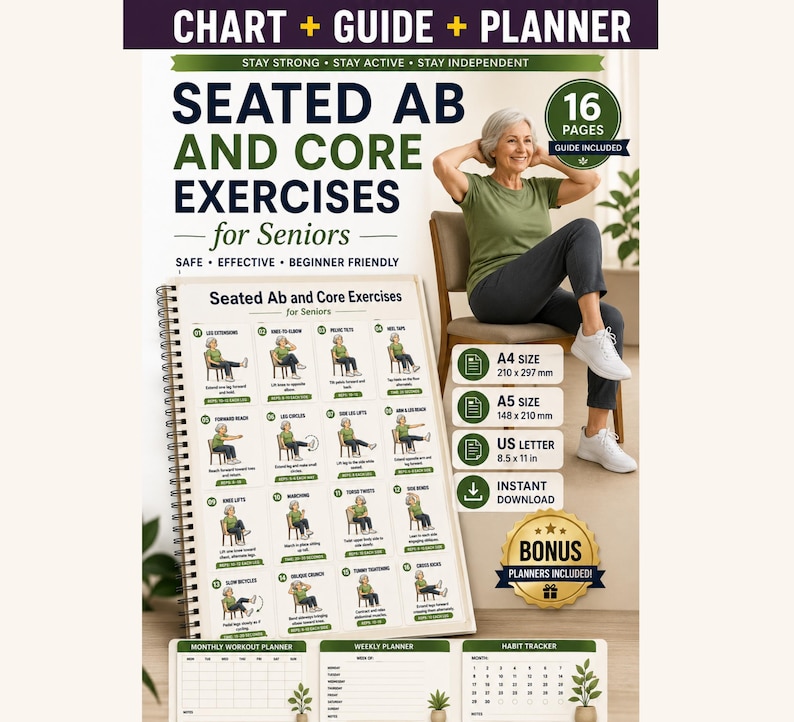 Chair Workout Printable PDF | Seated Ab Core Exercises for Seniors (Digital Download) — original Etsy mockup 2