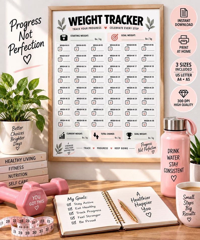 Weight Tracker – Weight Loss Goals and Weight Gain Goals Journal (Printable PDF) — original Etsy mockup 2