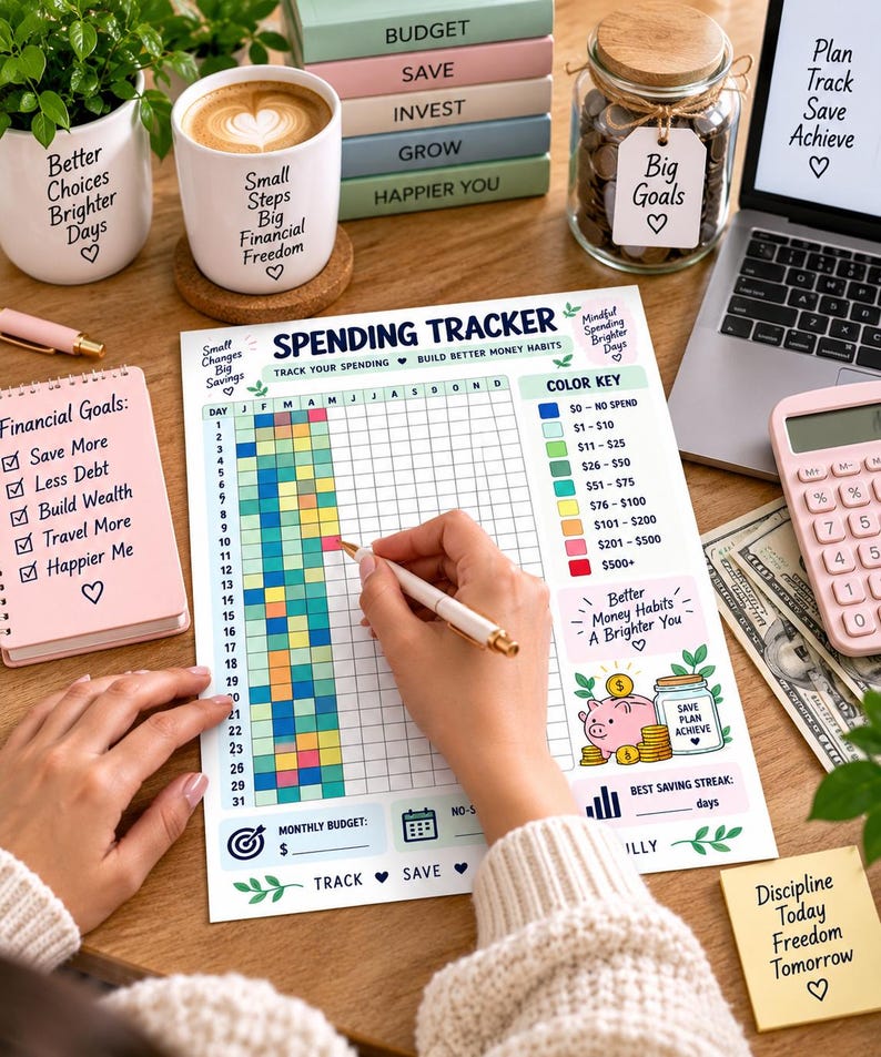 Spending Tracker Printable, Expense Tracker, No Spend Challenge, Budget Planner, Money Saving Habit Tracker, Financial Planner PDF — original Etsy mockup 7