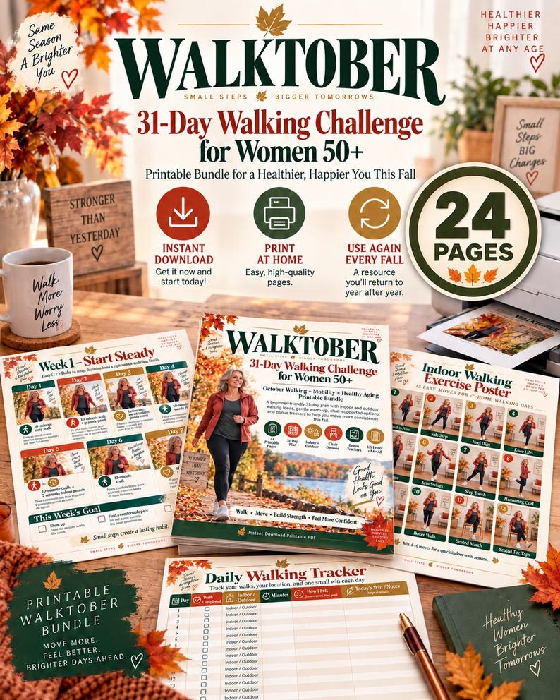 WALKTOBER 31-Day Walking Challenge for Women 50+, October Fitness & Walking Tracker Printable — original Etsy mockup 5