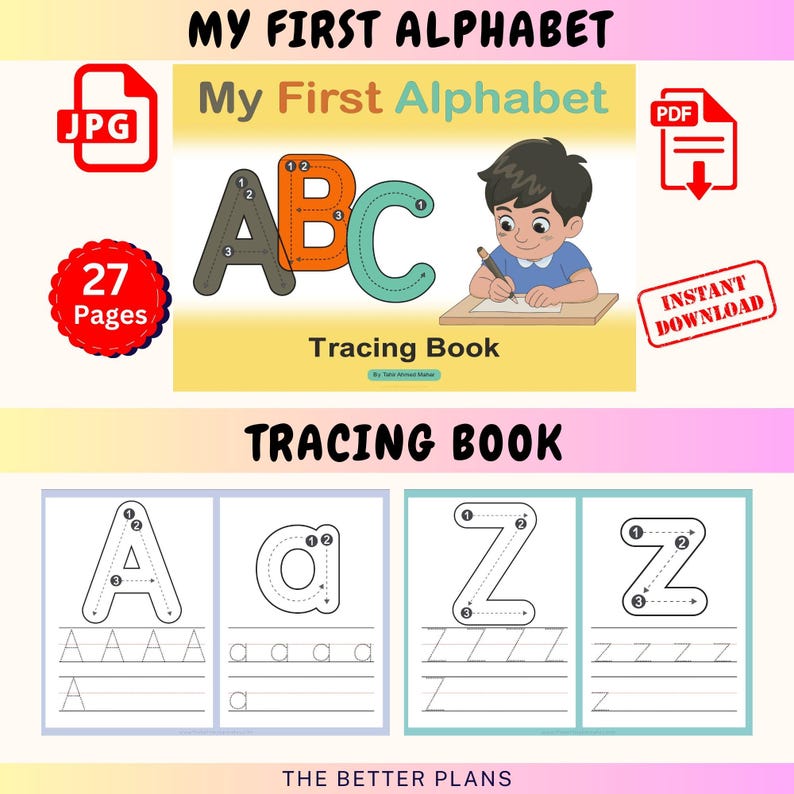Alphabet Tracing Worksheets A-Z: Preschool Letter Sounds & Writing Practice (PDF Download) — original Etsy mockup 9