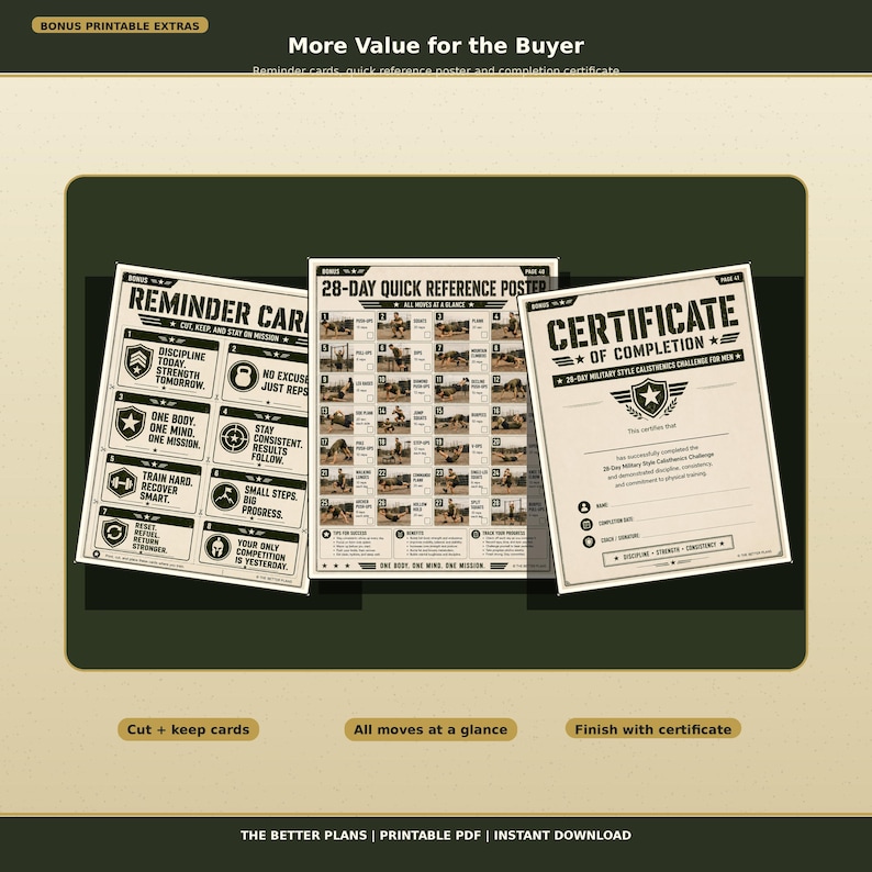 28-Day Military Calisthenics Workout Plan for Men — original Etsy mockup 8