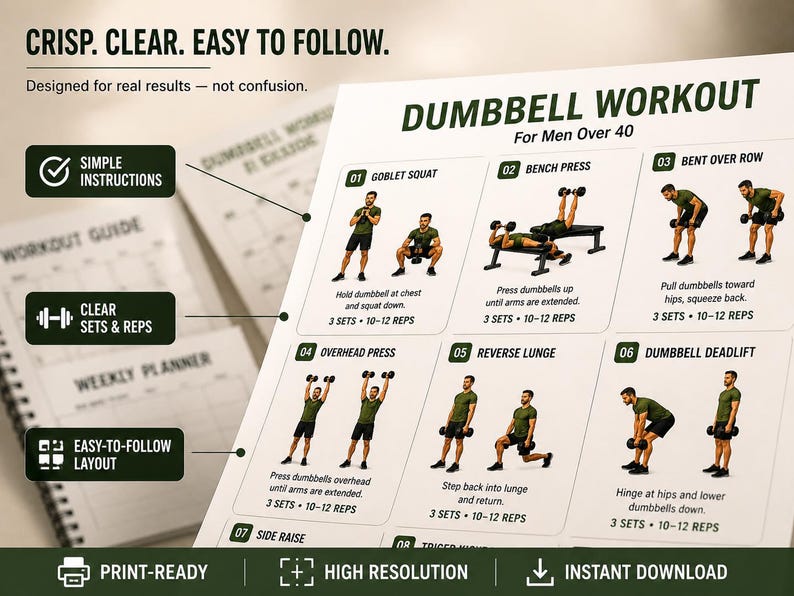 Dumbbell Workout for Men Over 40 Printable | Full-Body Strength Chart — original Etsy mockup 4