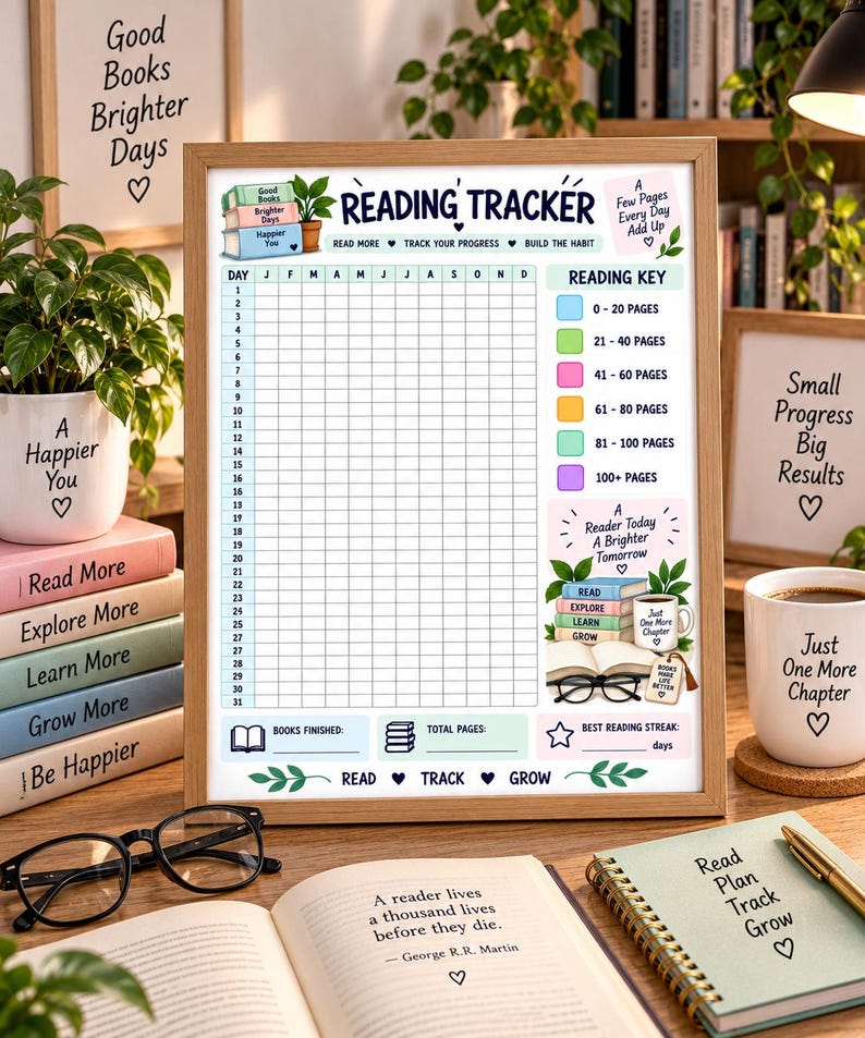 Reading Tracker Printable, Book Tracker, Daily Reading Log, Reading Challenge, Book Lover Planner, Reading Habit Tracker, Digital PDF — original Etsy mockup 2